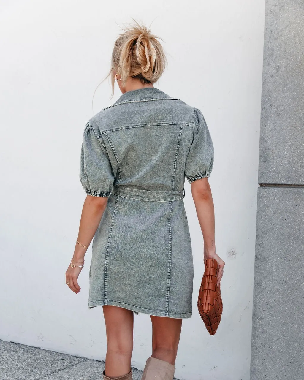 Olive Washed Button Down Mini Dress