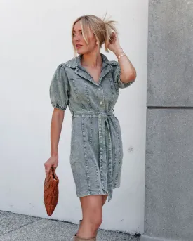 Olive Washed Button Down Mini Dress