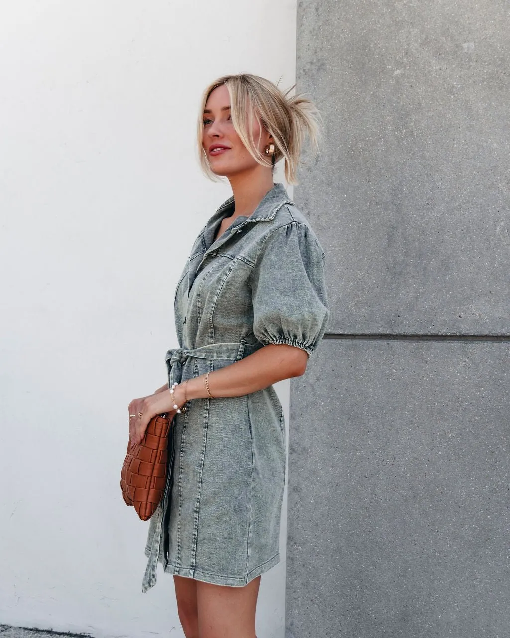 Olive Washed Button Down Mini Dress