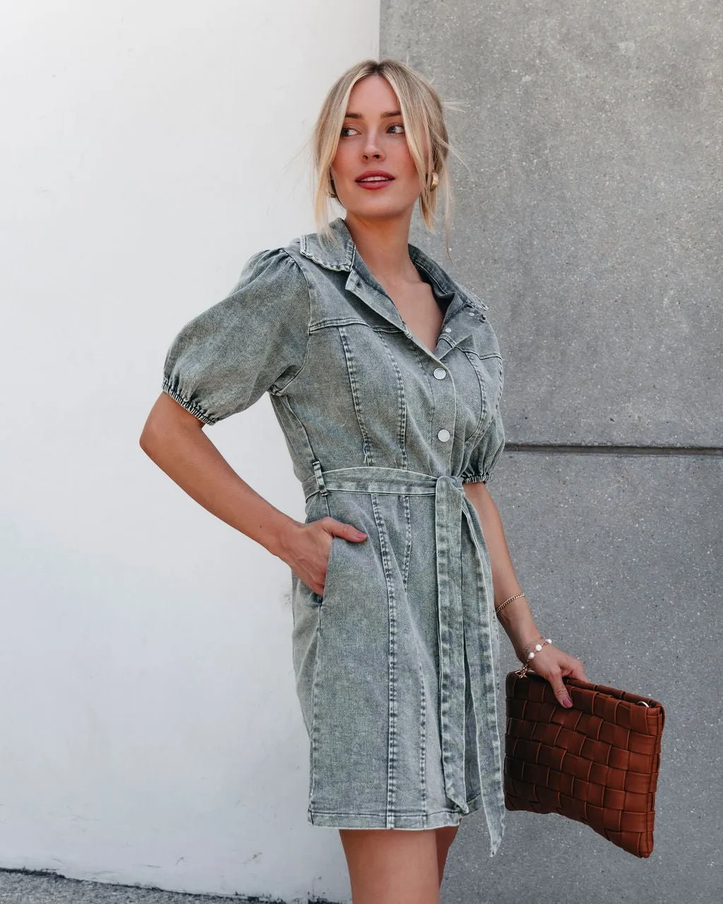 Olive Washed Button Down Mini Dress