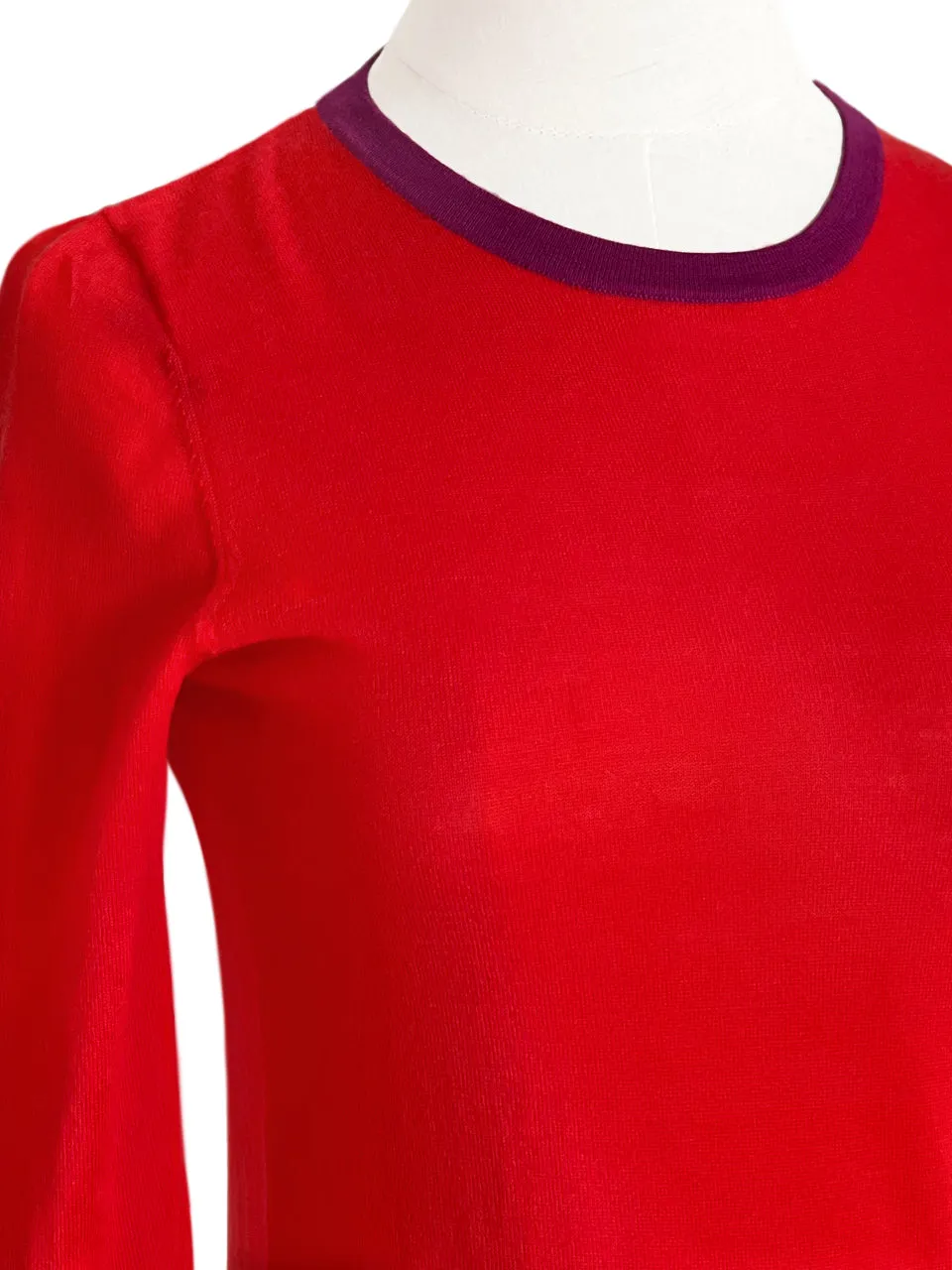 Poppy Red Contrast Trim Merino Wool Jumper