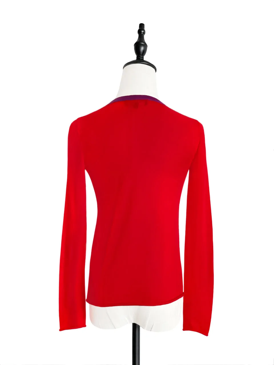 Poppy Red Contrast Trim Merino Wool Jumper