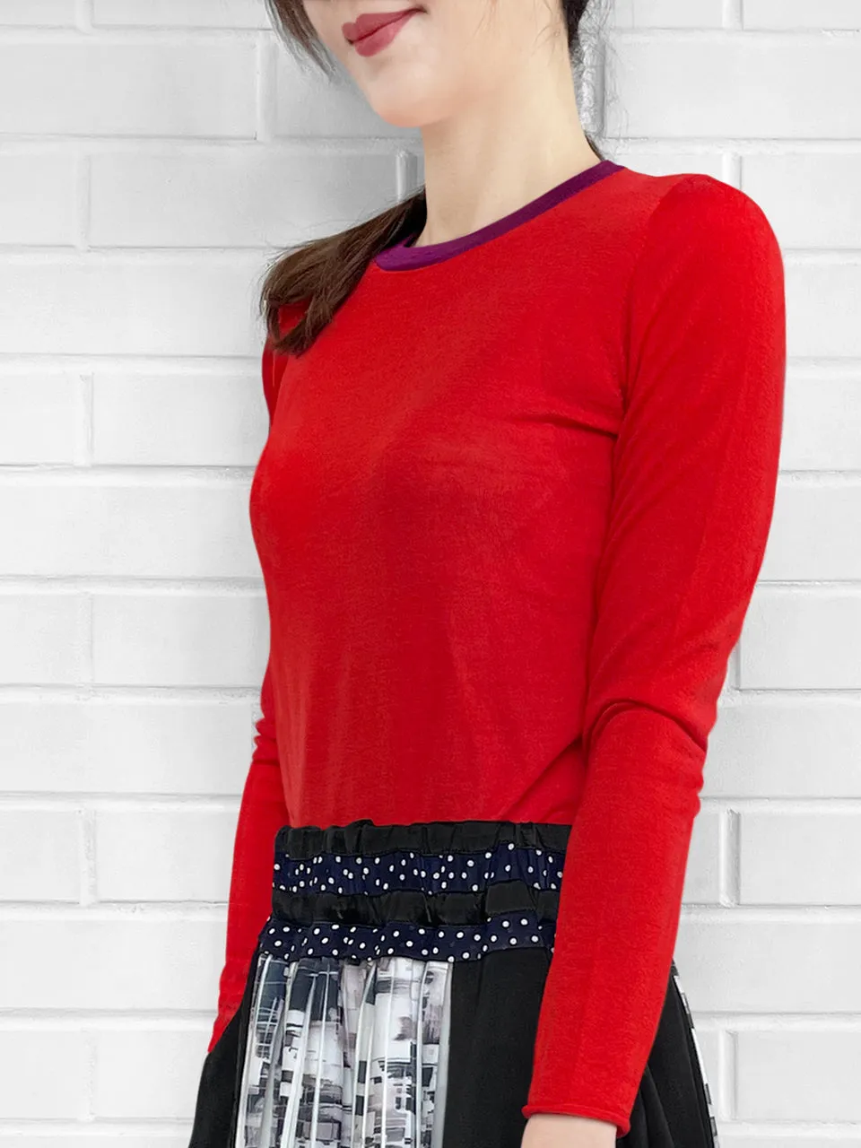 Poppy Red Contrast Trim Merino Wool Jumper