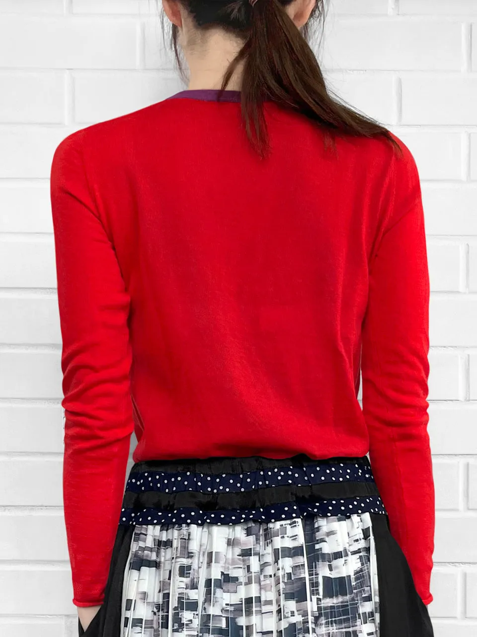 Poppy Red Contrast Trim Merino Wool Jumper