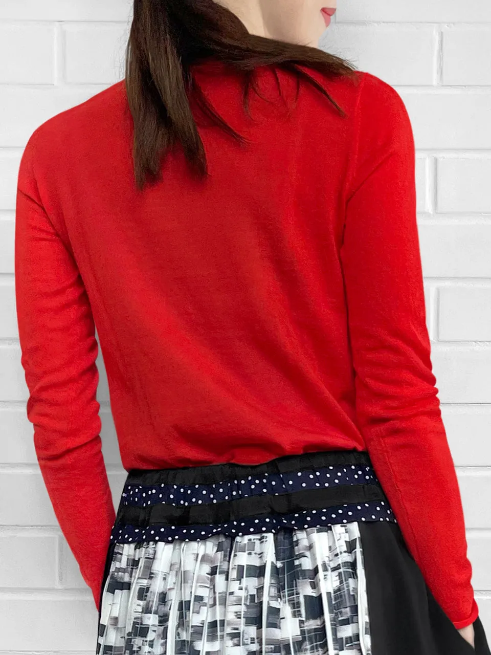 Poppy Red Contrast Trim Merino Wool Jumper