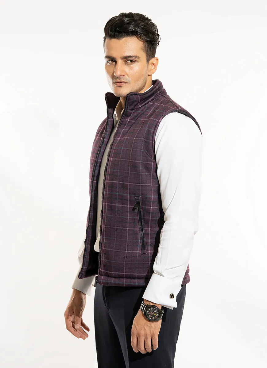 Puffer Jacket - Sublimation  Maroon Windowpane Checks