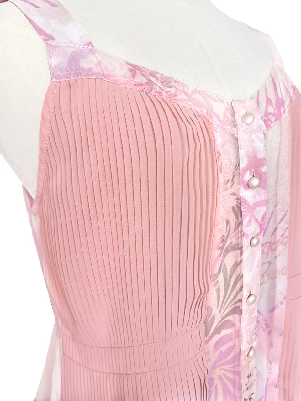 SPECIAL! Pink Pleated Front & Floral Back Silk Tank