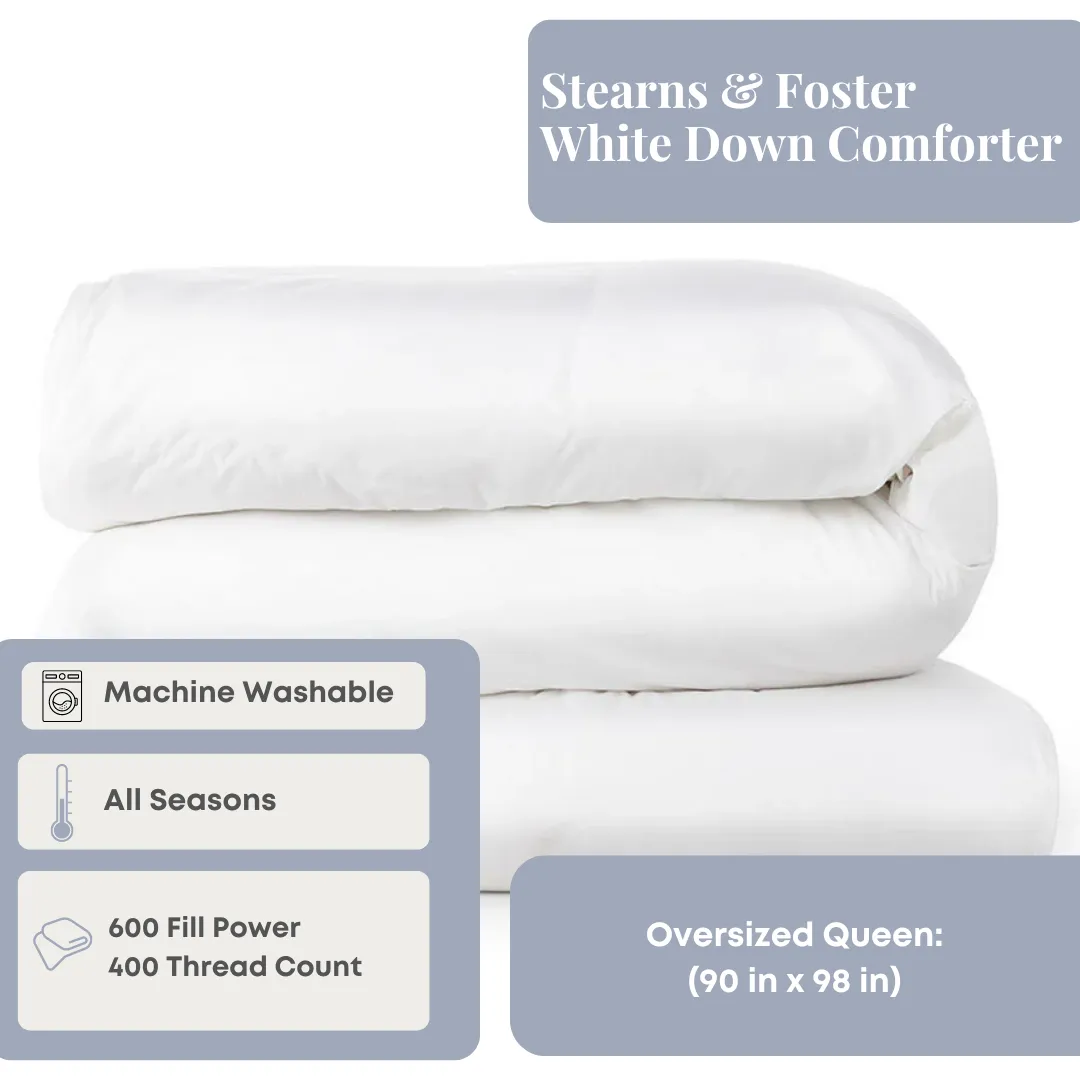 Stearns & Foster White Down Comforter | All Season Warmth, 600 Fill Power, 400 Thread Count