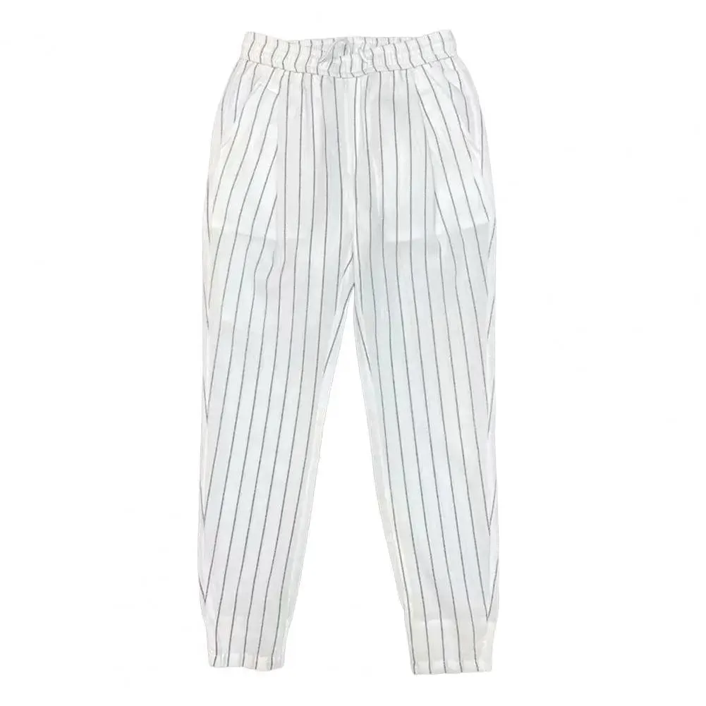 Striped Drawstring Harem Pants: Men's Slim Fit Elastic Waist Trousers with Ankle Tie