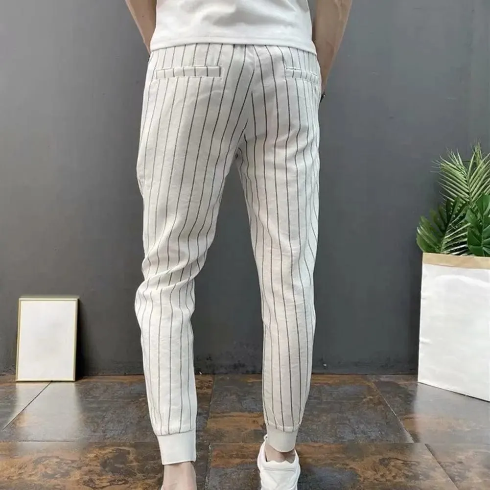 Striped Drawstring Harem Pants: Men's Slim Fit Elastic Waist Trousers with Ankle Tie