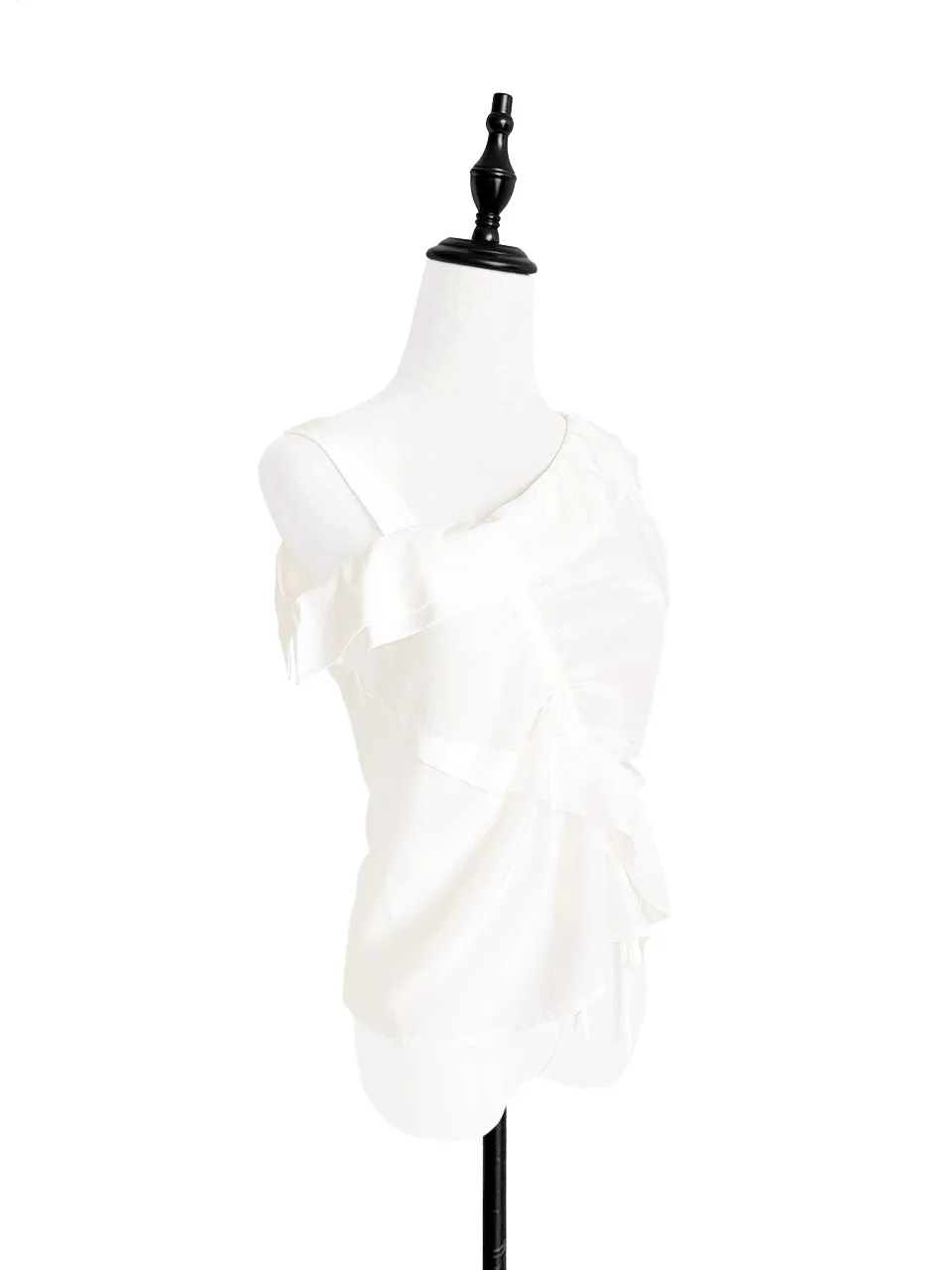 Surprise Sale! Creamy White Asymmetrical Drawstring Silky Top