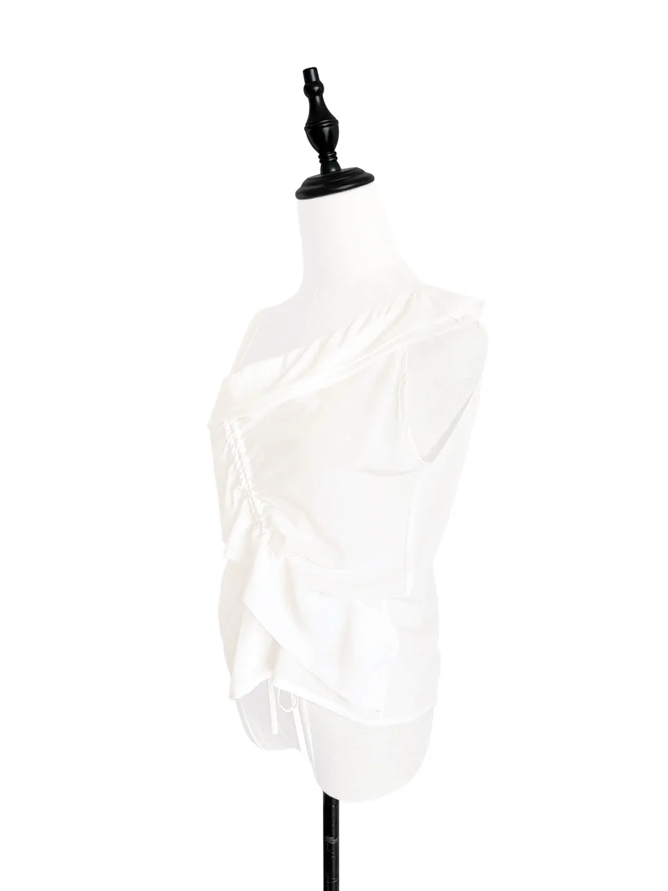 Surprise Sale! Creamy White Asymmetrical Drawstring Silky Top