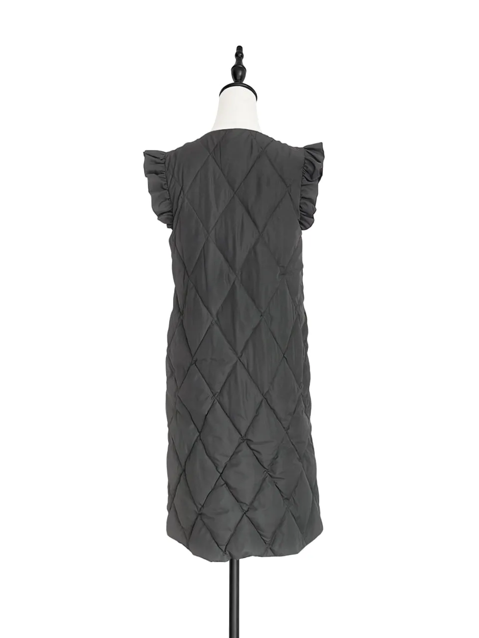 Surprise Sale! Dark Grey Frill Shoulder Longline Quilted Down Vest