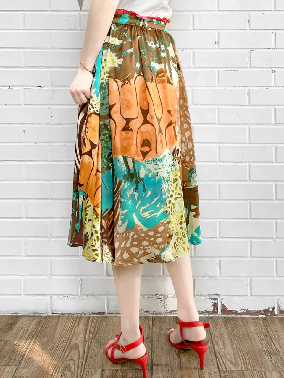 Surprise Sale! Elegant Summer Jungle Paperbag Waist Midi Silky Skirt