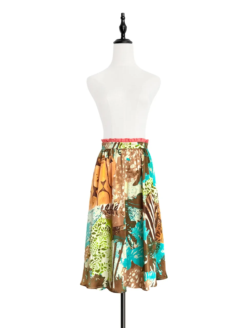 Surprise Sale! Elegant Summer Jungle Paperbag Waist Midi Silky Skirt