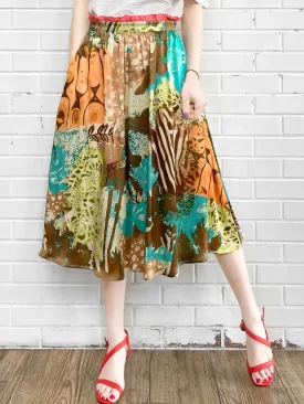 Surprise Sale! Elegant Summer Jungle Paperbag Waist Midi Silky Skirt