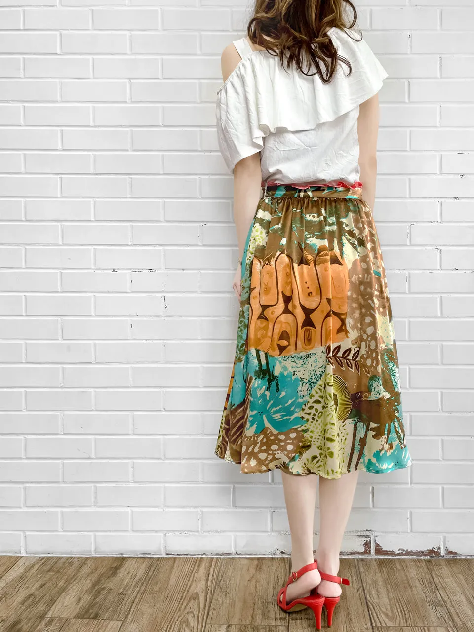 Surprise Sale! Elegant Summer Jungle Paperbag Waist Midi Silky Skirt