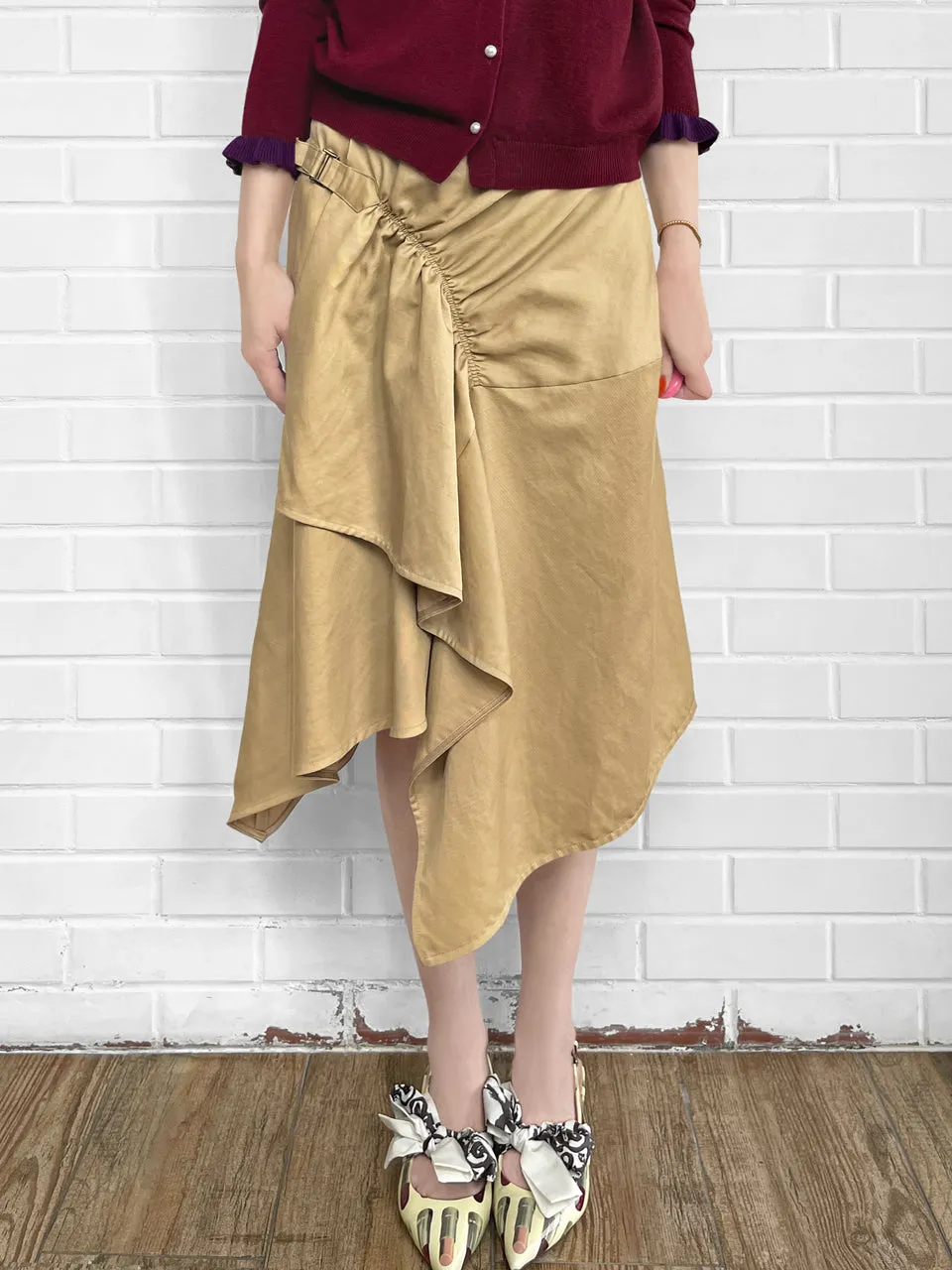 Surprise Sale! Khaki Ruched Handkerchief Hem Skirt