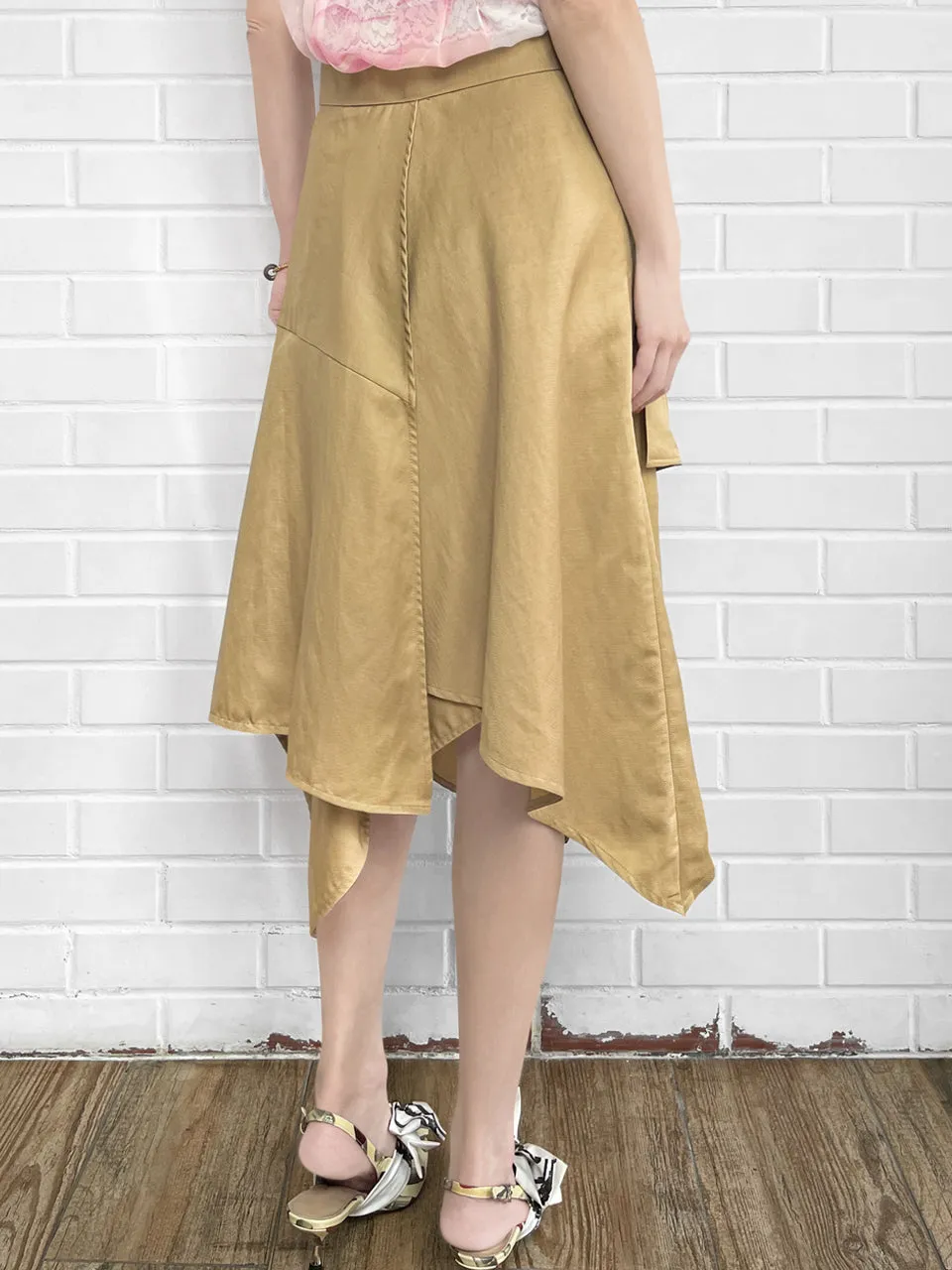 Surprise Sale! Khaki Ruched Handkerchief Hem Skirt