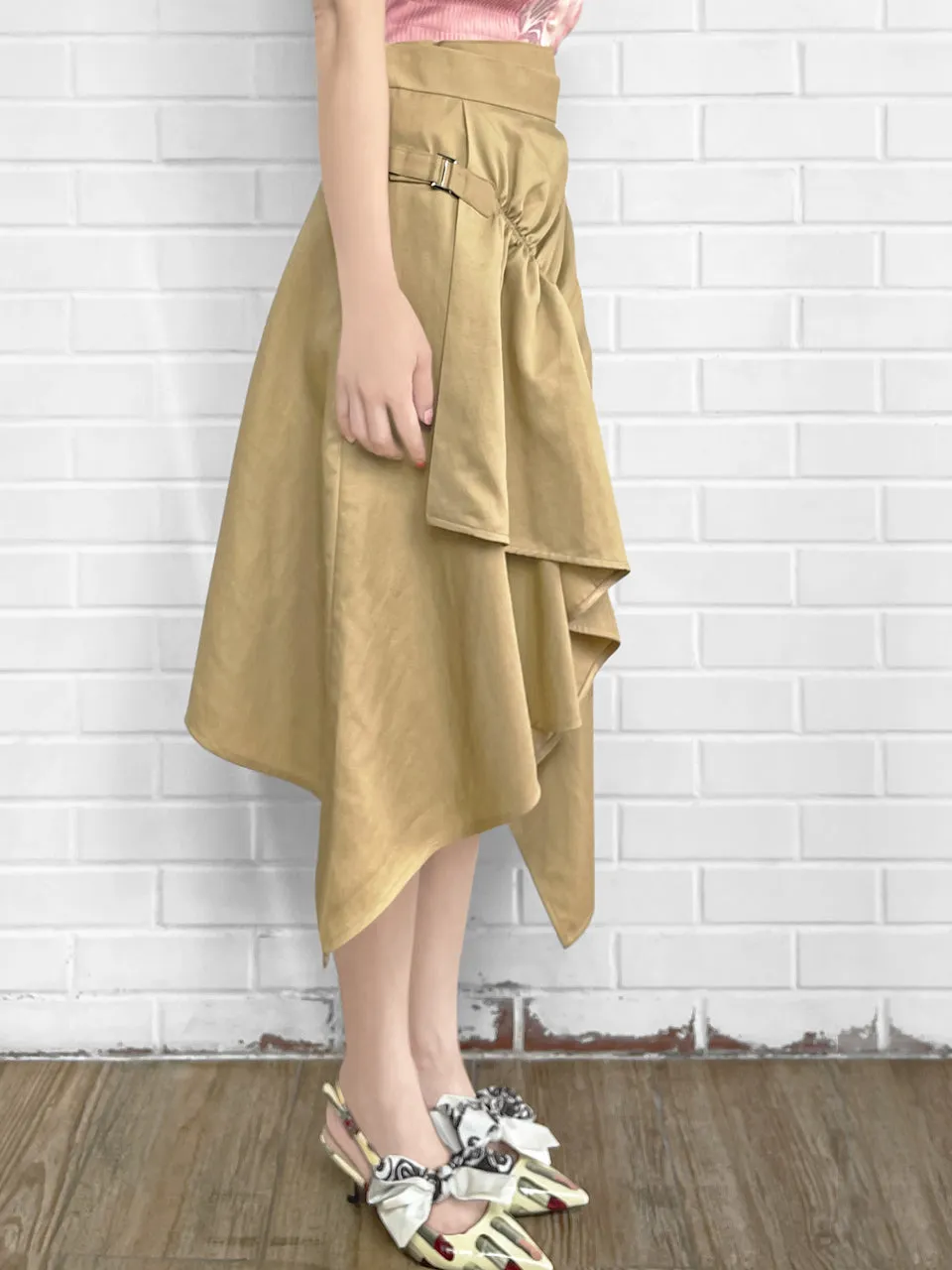 Surprise Sale! Khaki Ruched Handkerchief Hem Skirt