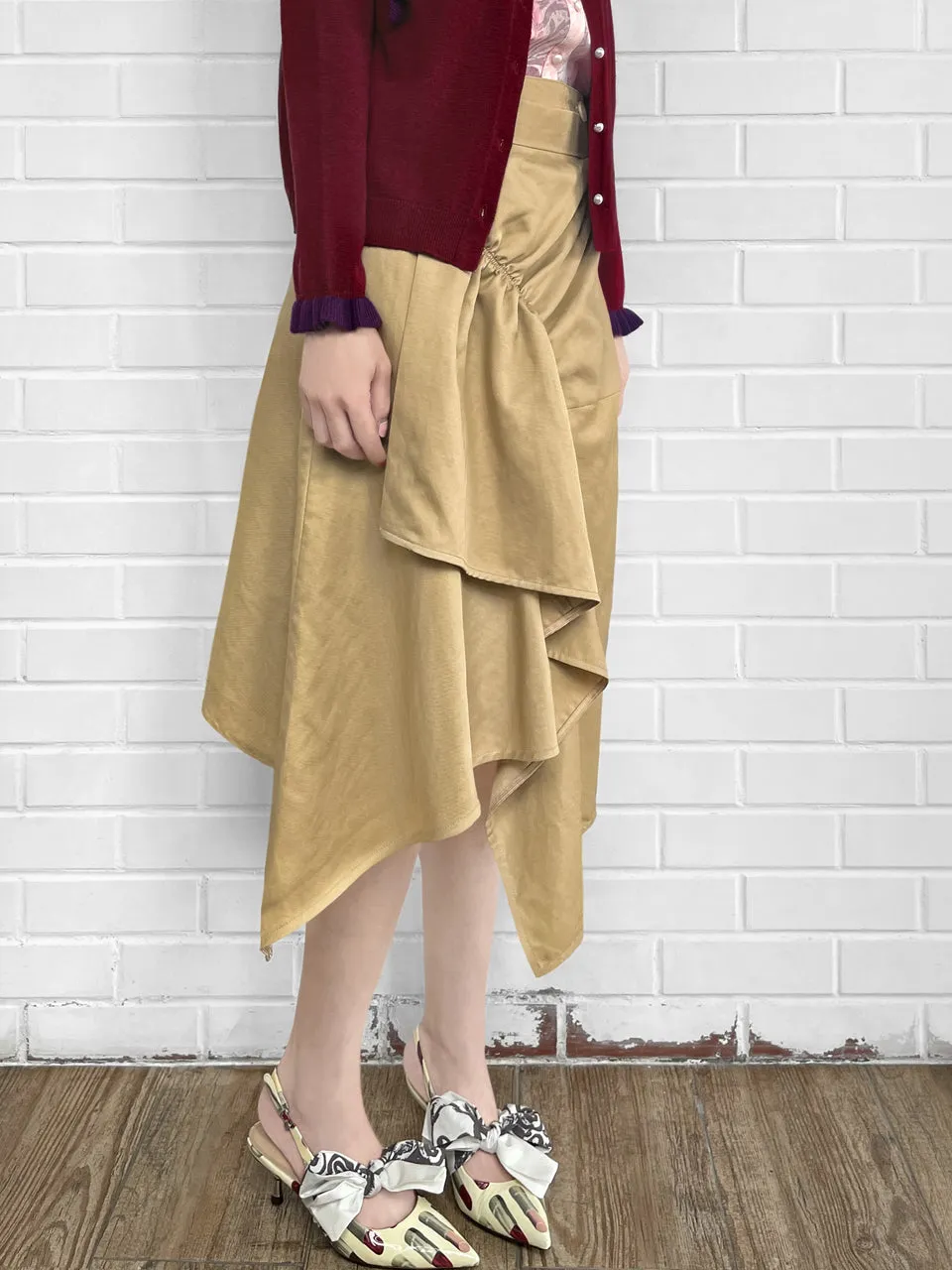 Surprise Sale! Khaki Ruched Handkerchief Hem Skirt