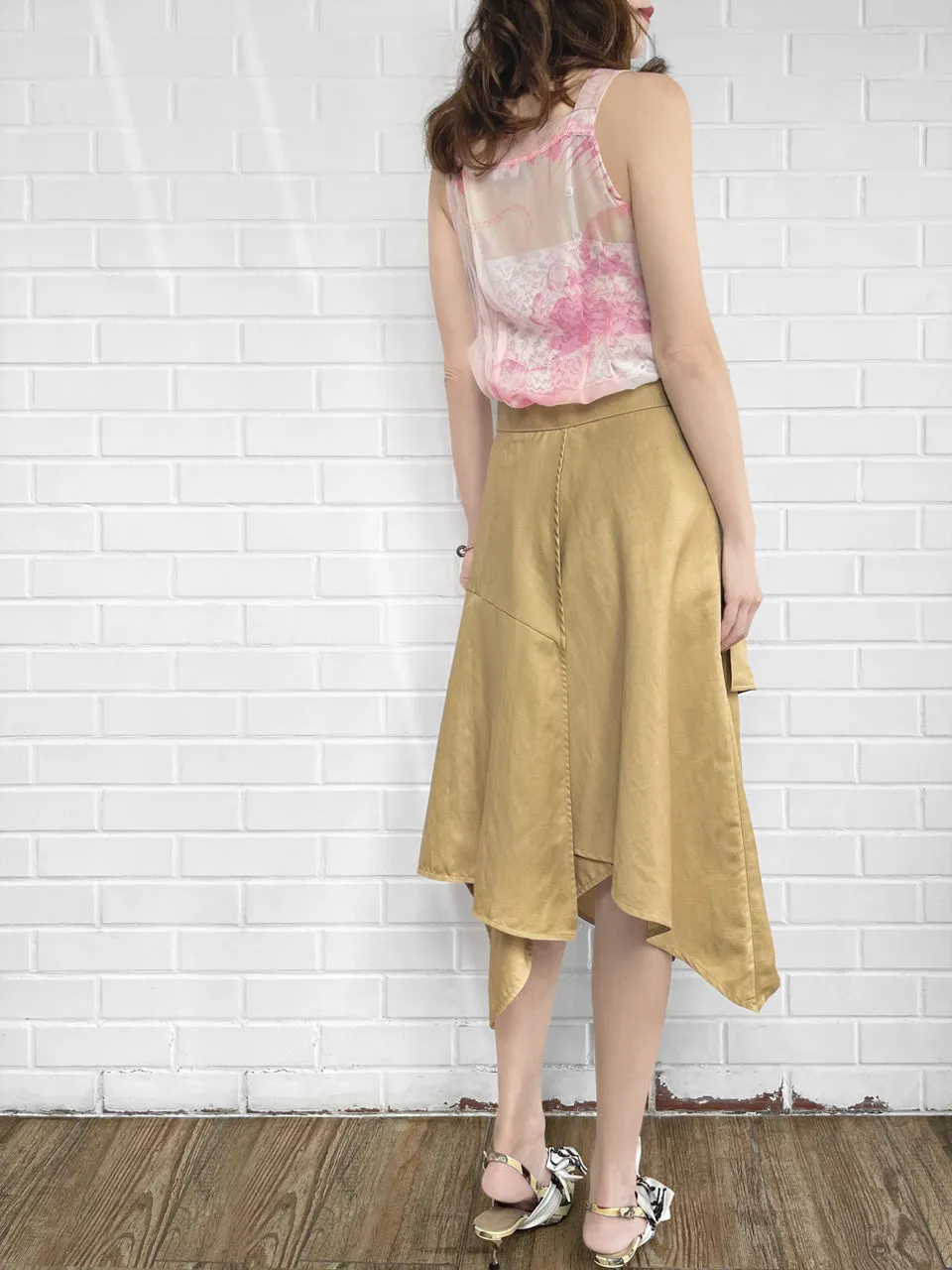 Surprise Sale! Khaki Ruched Handkerchief Hem Skirt