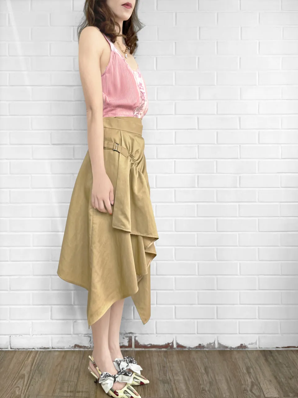 Surprise Sale! Khaki Ruched Handkerchief Hem Skirt