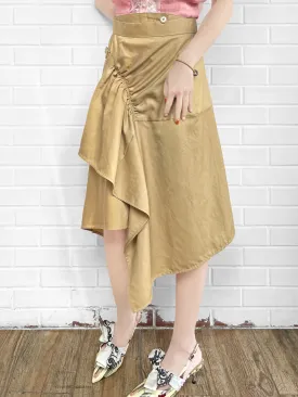 Surprise Sale! Khaki Ruched Handkerchief Hem Skirt