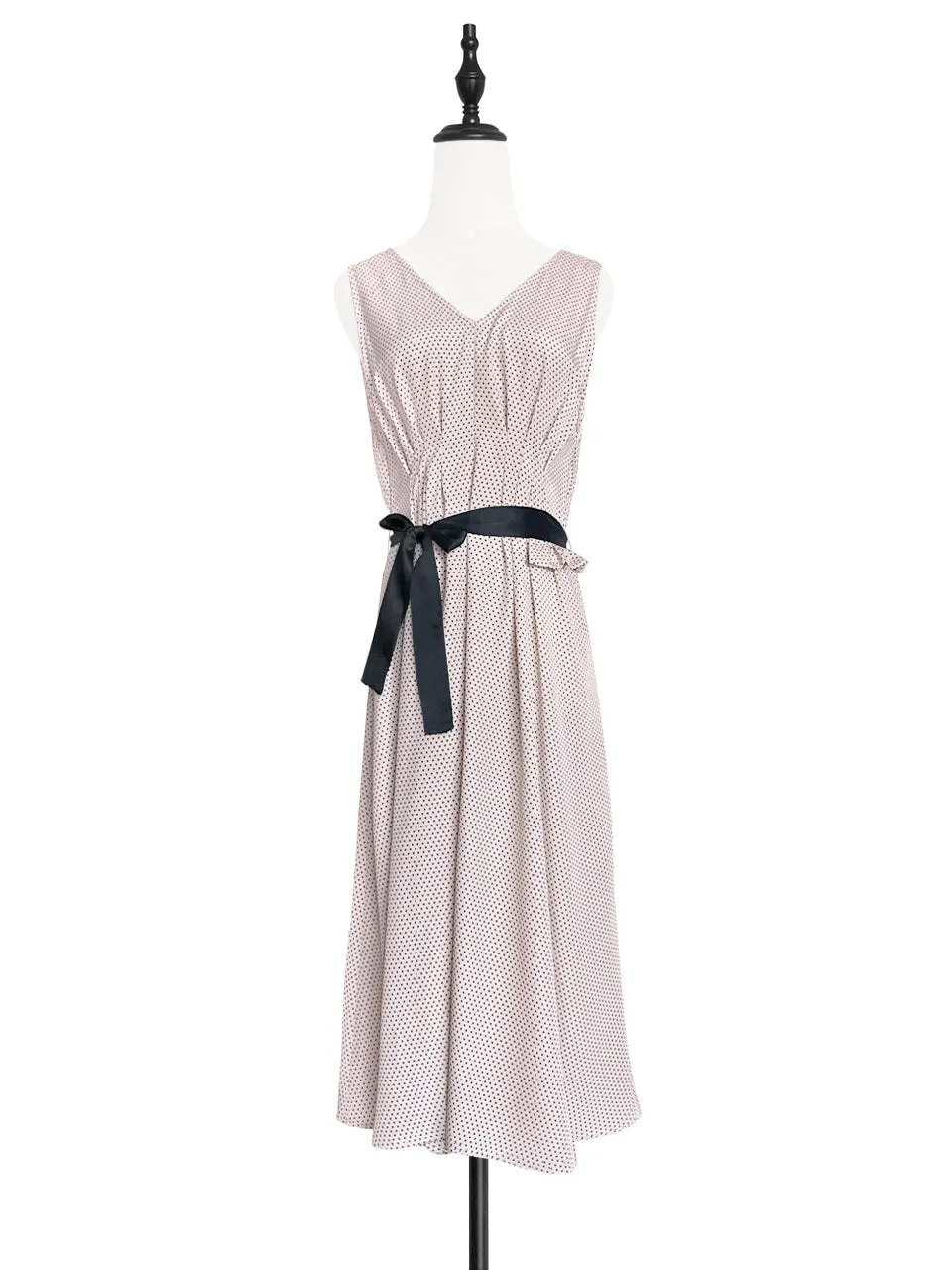 Surprise Sale! Nuddy-Pink Dotty Sleeveless Belted Midi Dress