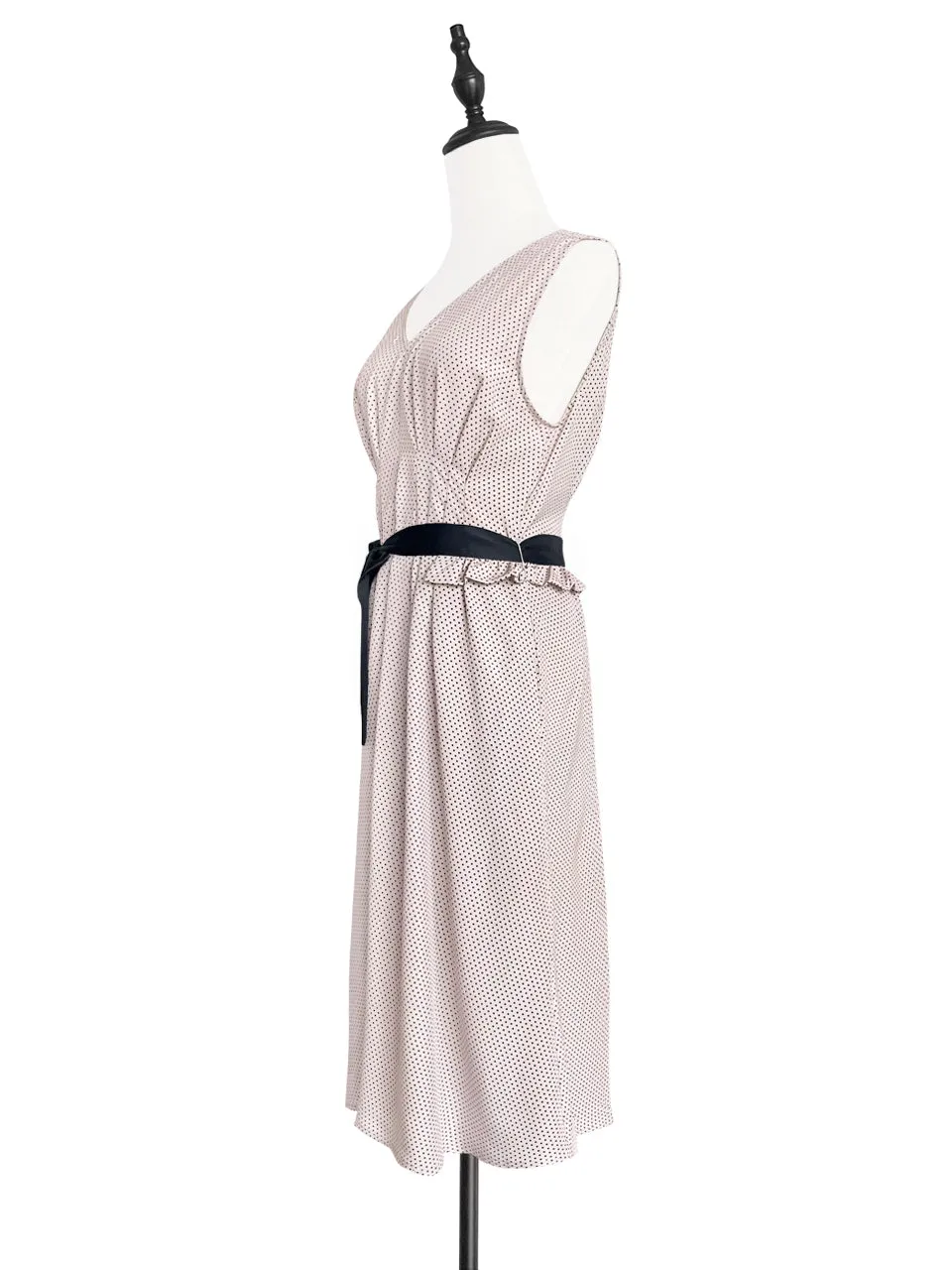 Surprise Sale! Nuddy-Pink Dotty Sleeveless Belted Midi Dress