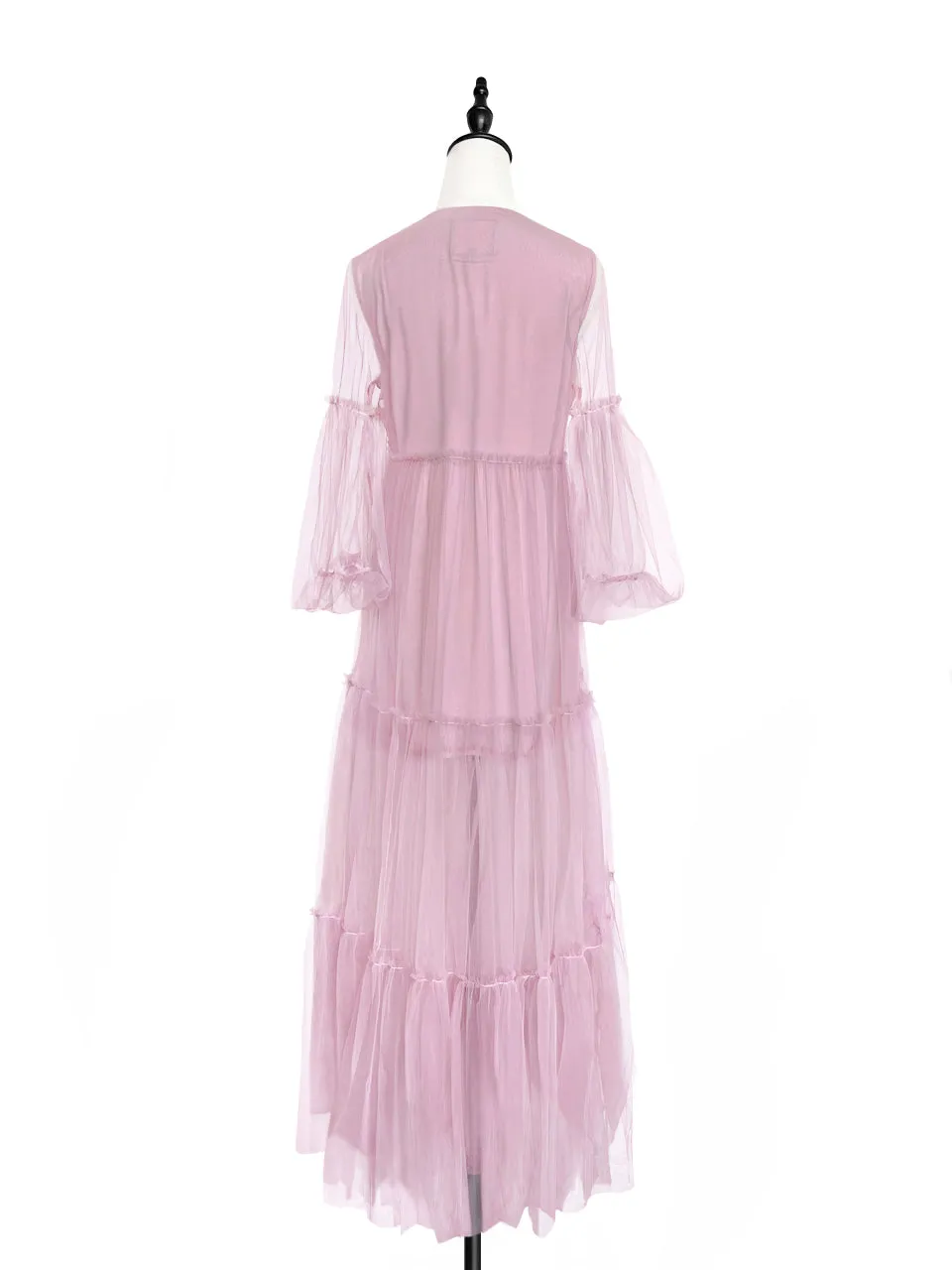 Surprise Sale! Pinky Balloon Sleeve Tiered Ruffle Tulle Maxi Dress