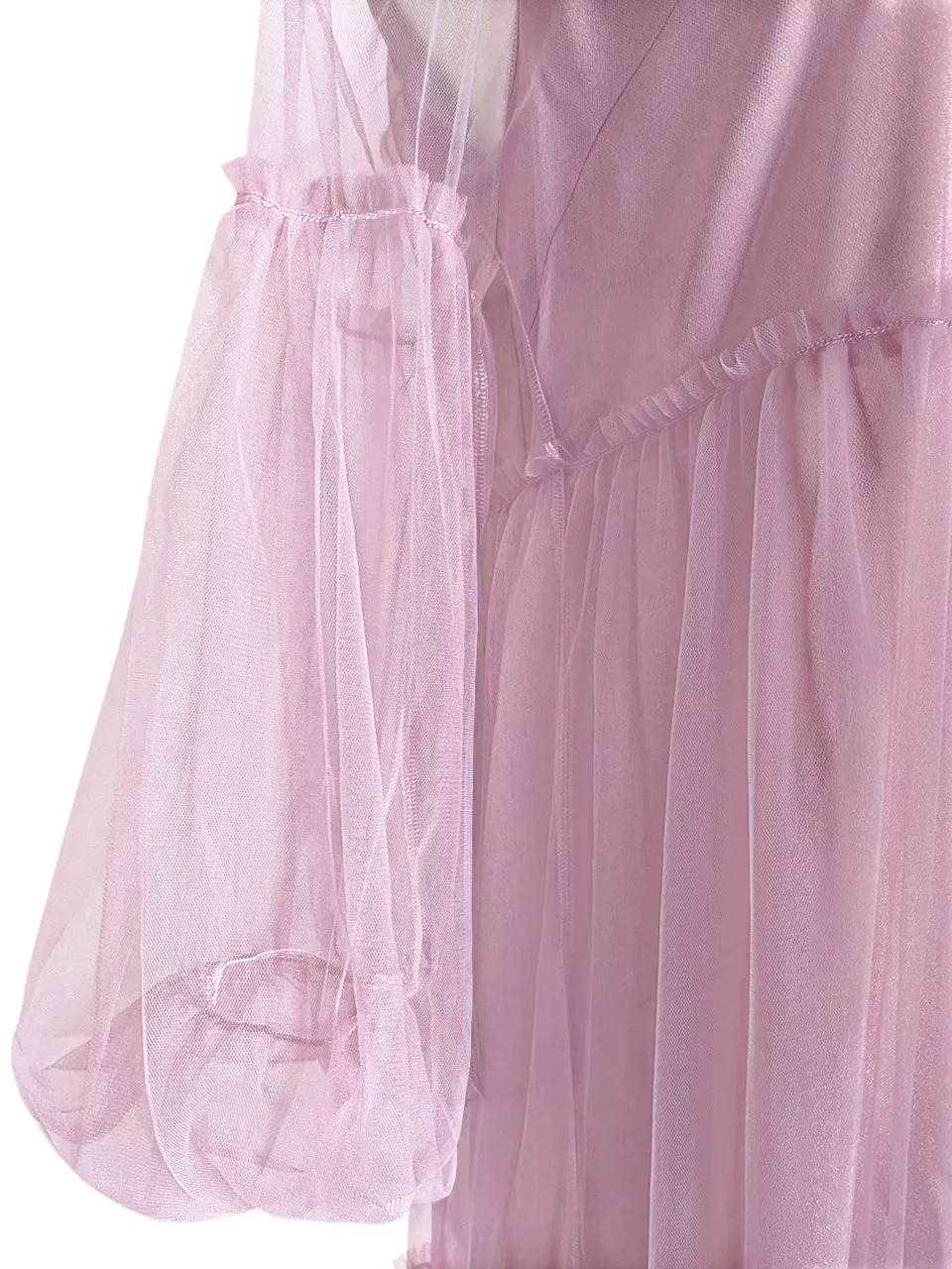 Surprise Sale! Pinky Balloon Sleeve Tiered Ruffle Tulle Maxi Dress