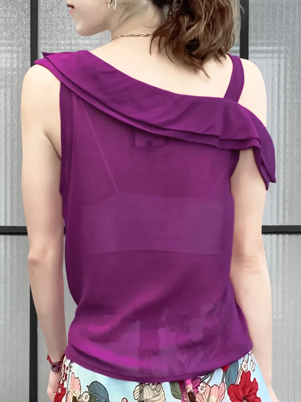 Surprise Sale! Red Violet Asymmetrical Drawstring Silky Top