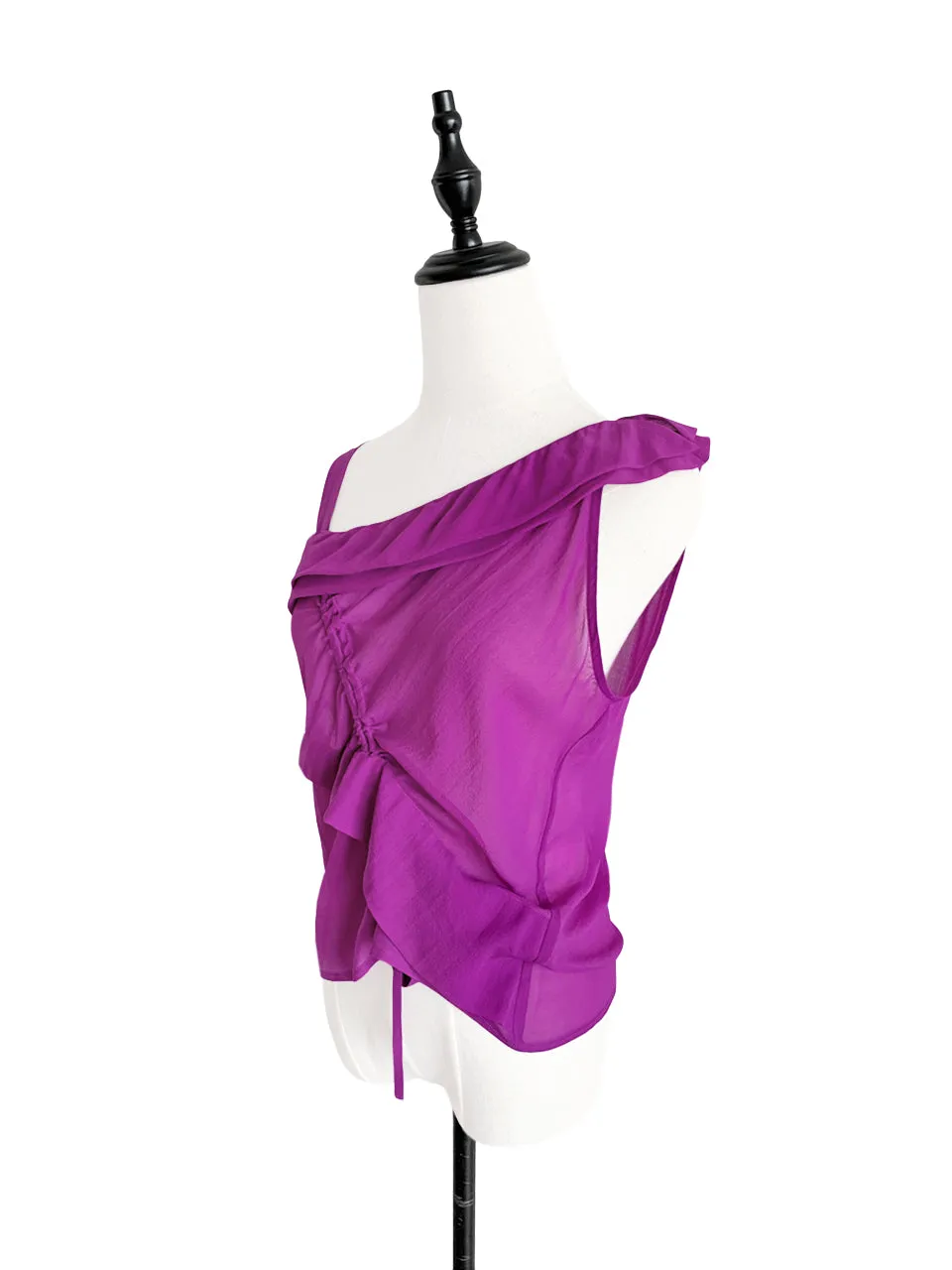 Surprise Sale! Red Violet Asymmetrical Drawstring Silky Top