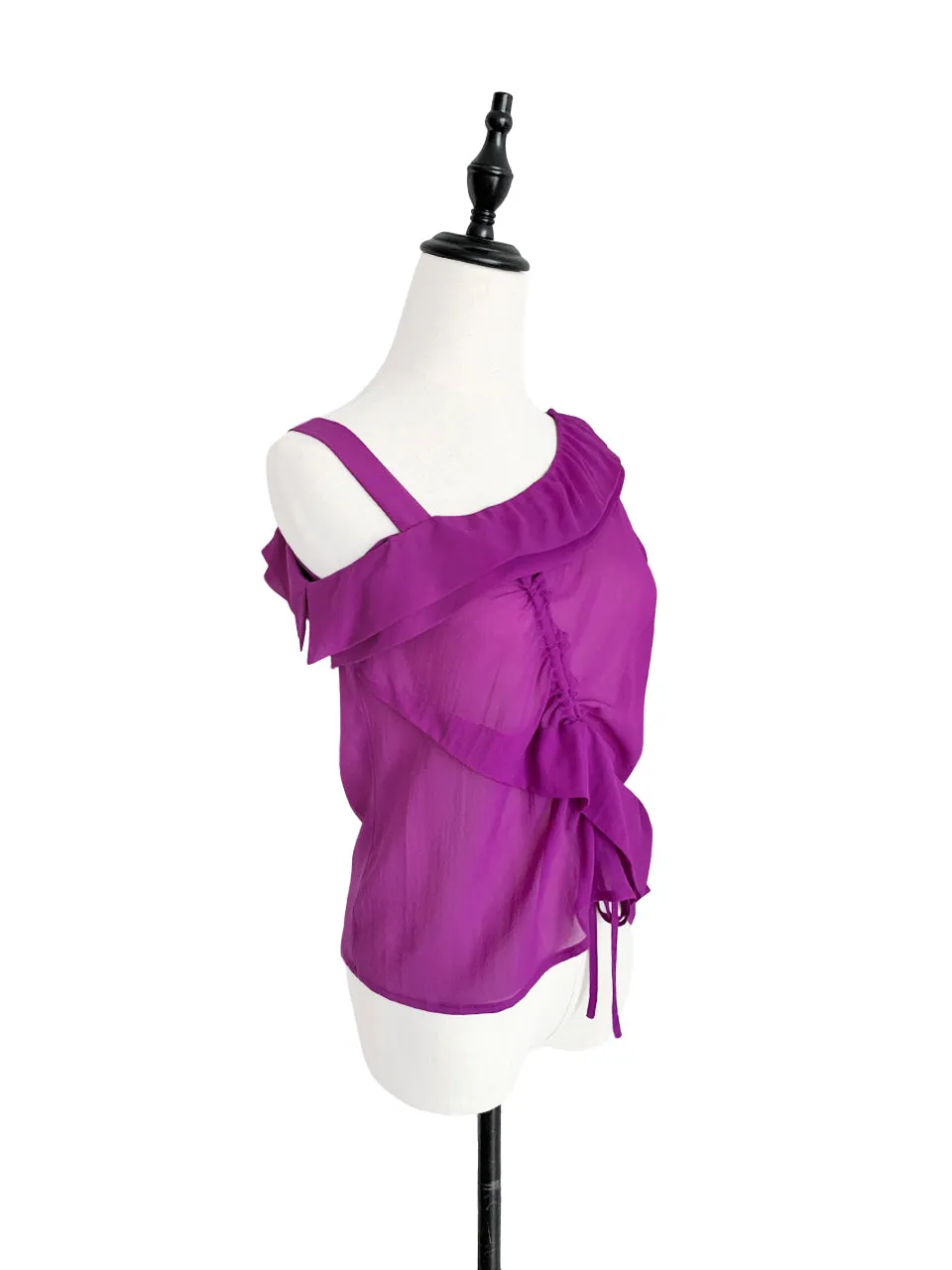 Surprise Sale! Red Violet Asymmetrical Drawstring Silky Top