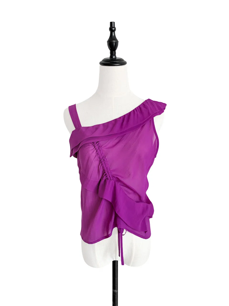 Surprise Sale! Red Violet Asymmetrical Drawstring Silky Top