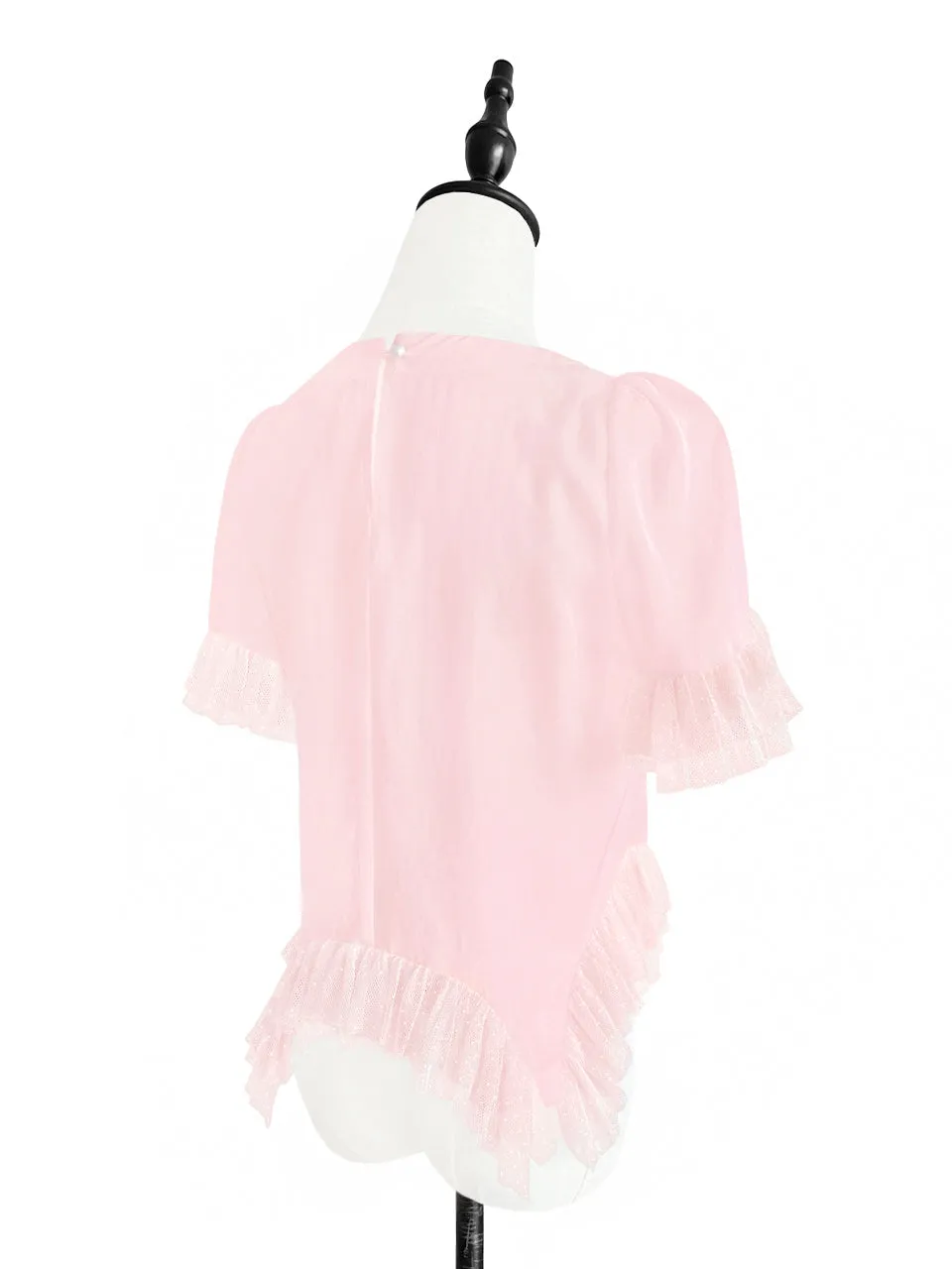 Surprise Sale! Tonal Pink Mix Detail Asymmetric Hem Ruffle Top