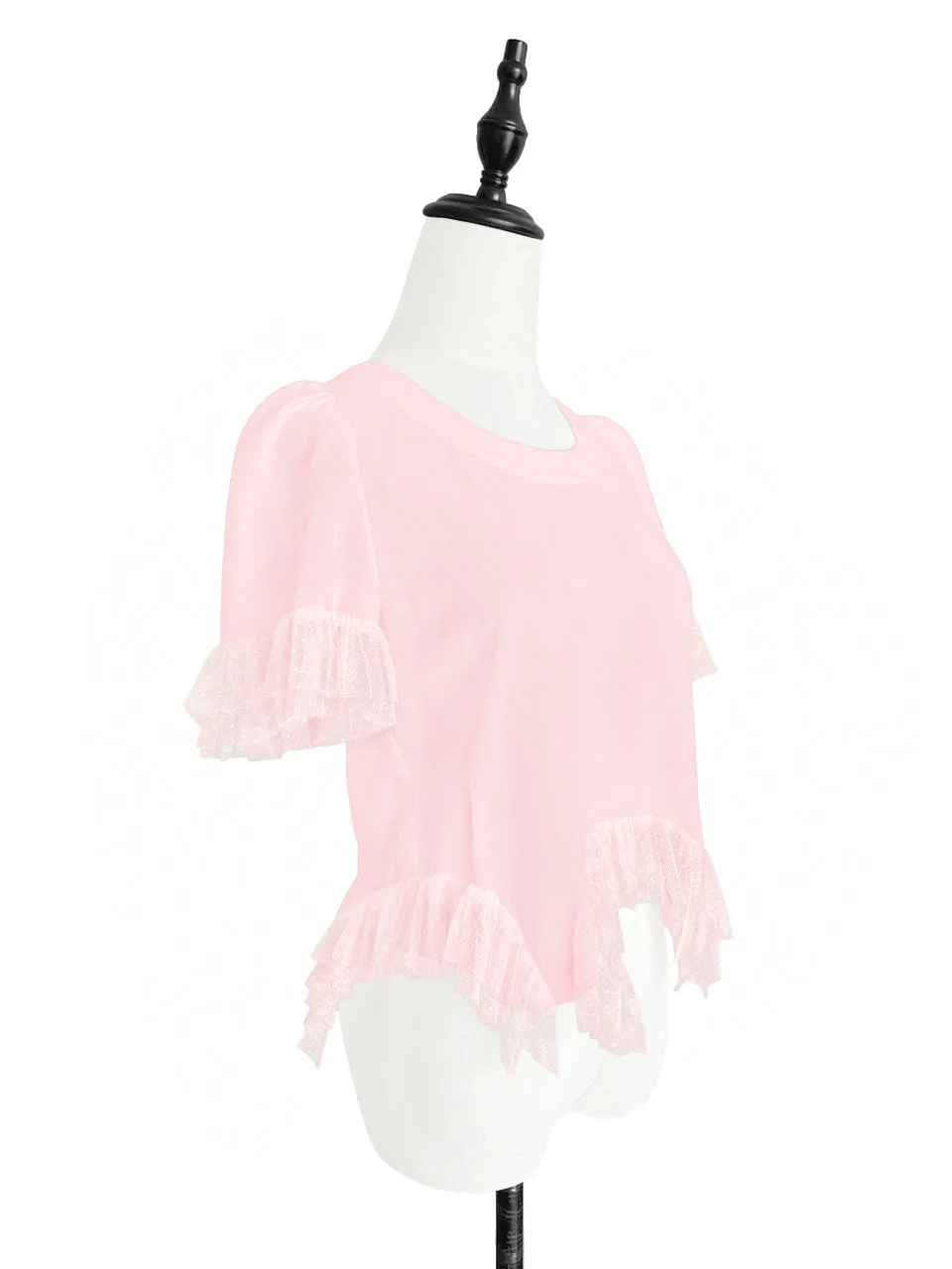 Surprise Sale! Tonal Pink Mix Detail Asymmetric Hem Ruffle Top