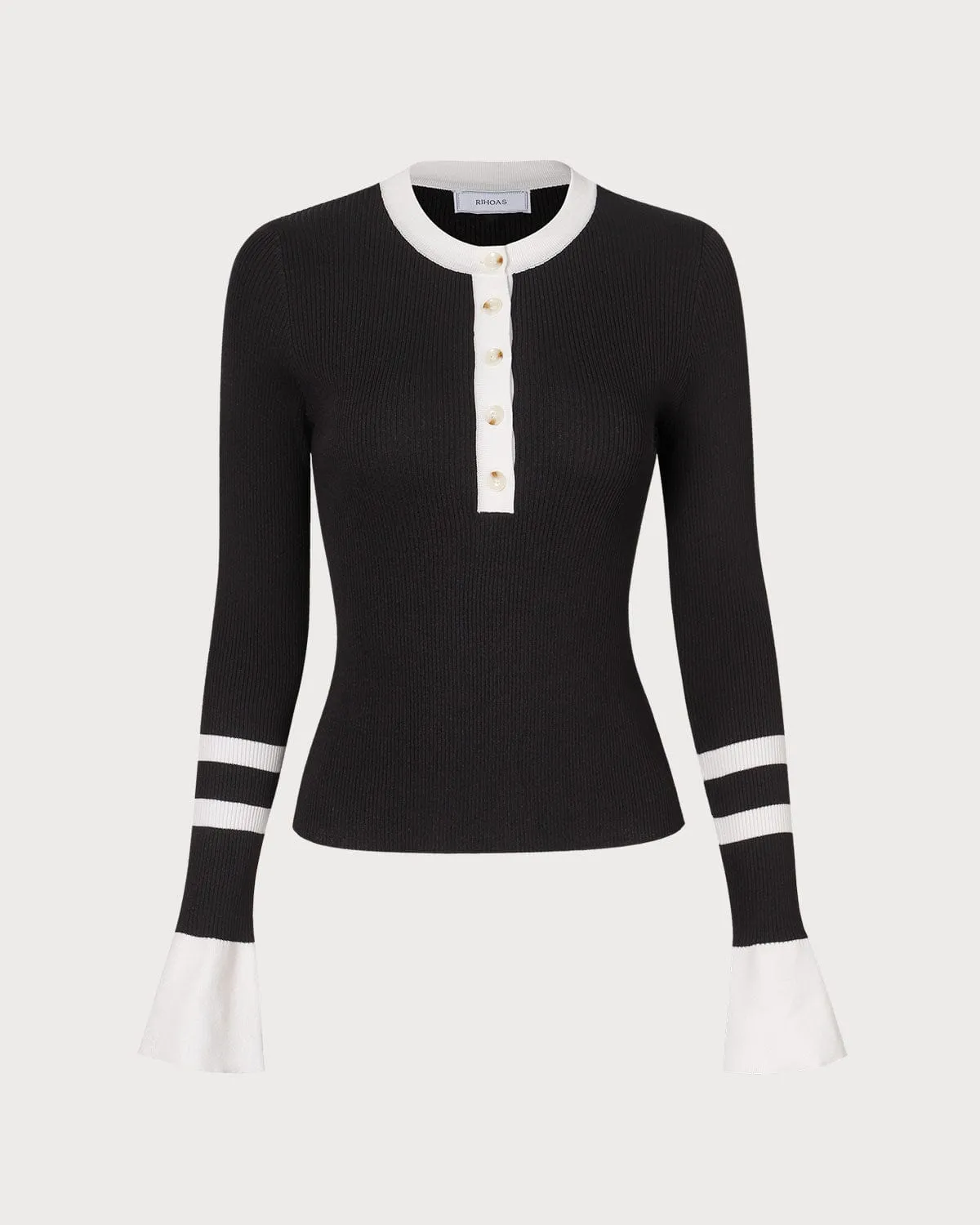 The Black Round Neck Contrast Trim Knit Top