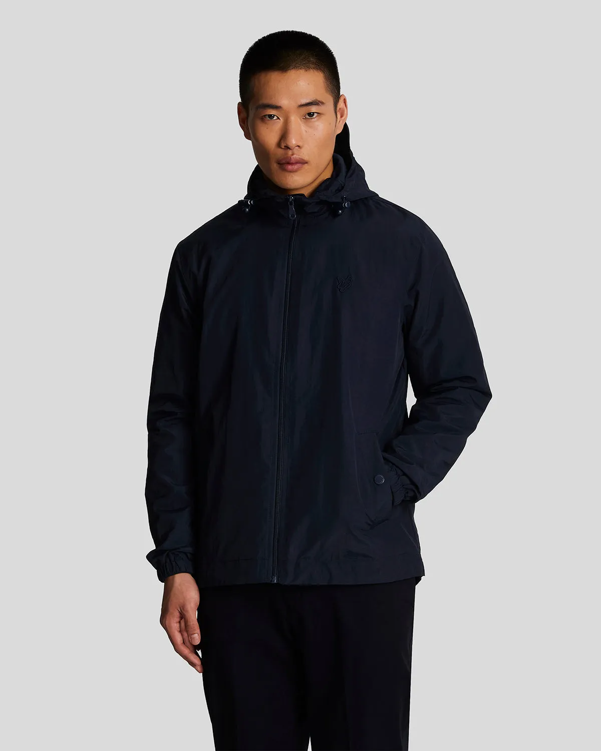 Tonal Eagle Zip Through Hooded Jacket