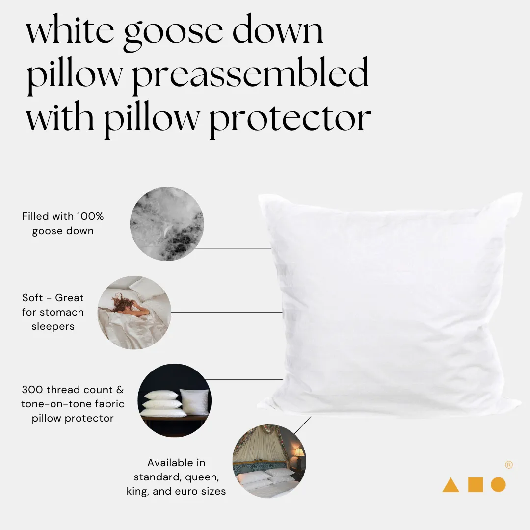 white goose down pillow preassembled with pillow protector