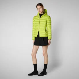 Woman's animal free hooded puffer jacket Alexis in lichen green