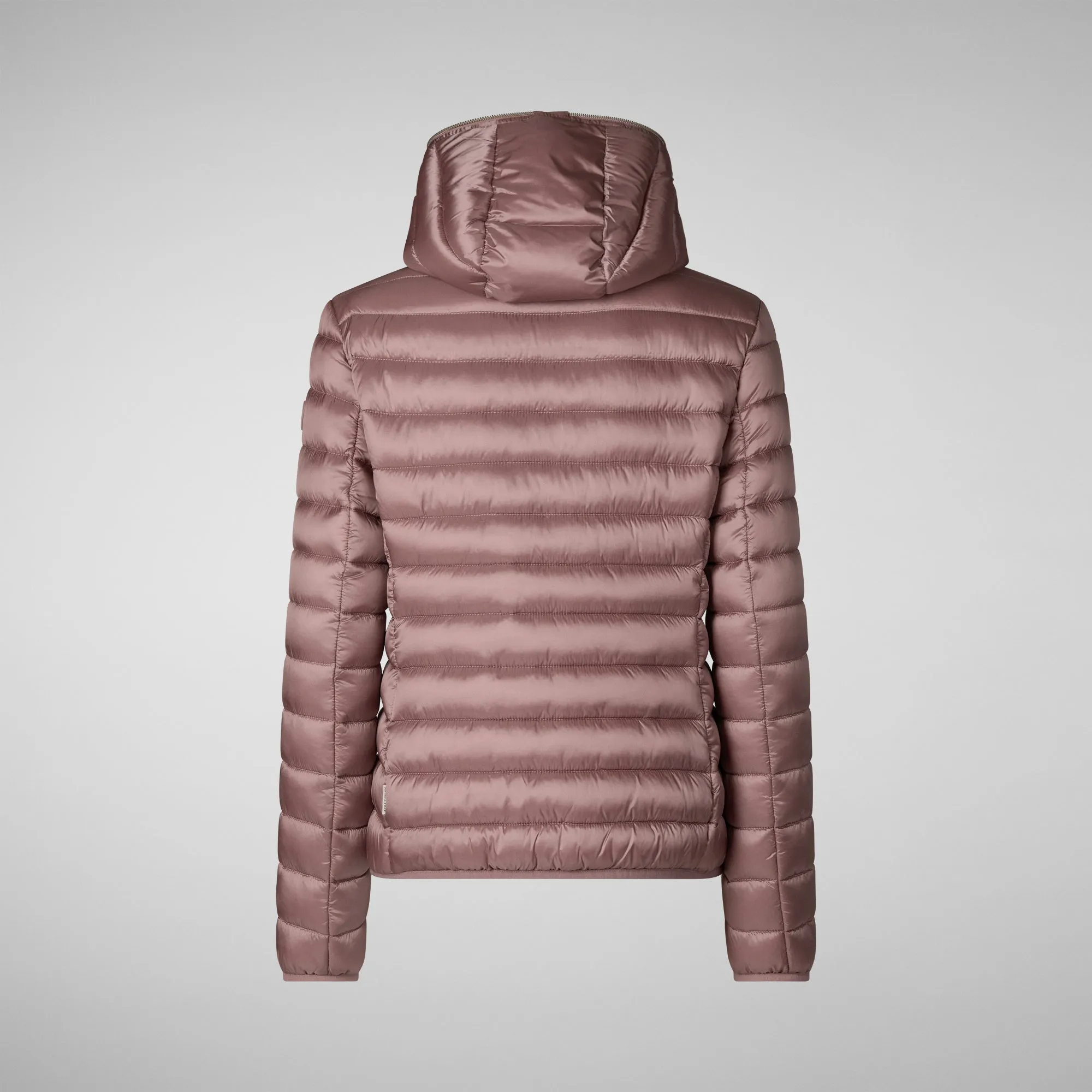 Woman's animal free hooded puffer jacket Alexis in misty rose