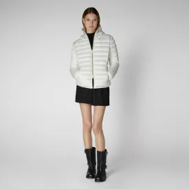 Woman's animal free hooded puffer jacket Alexis in off white