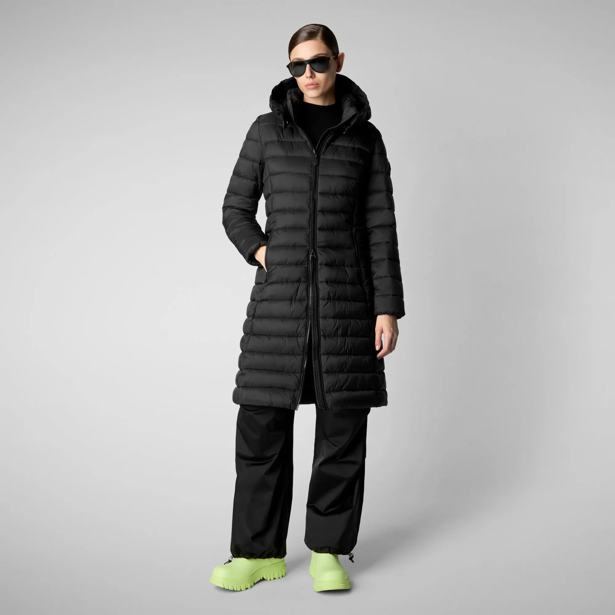 Woman's animal free hooded puffer jacket Eileen in black