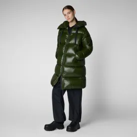 Woman's animal free hooded puffer jacket Isabel in pine green